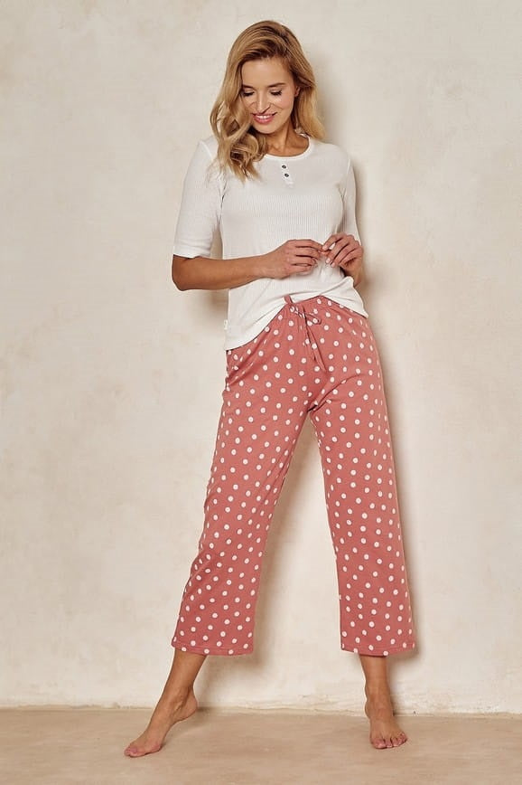 Ensemble pyjama pour femme 100 % coton avec pantalon long en rose