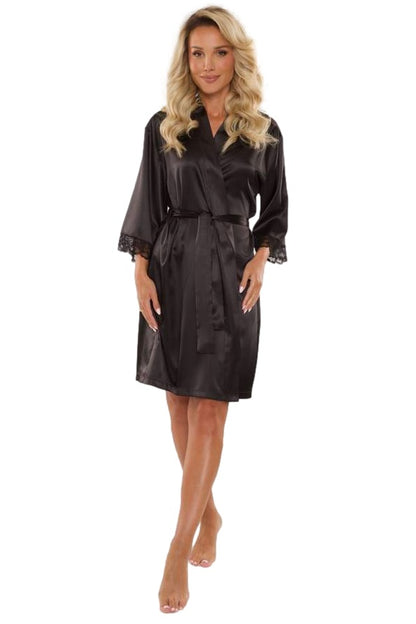 Satin women's dressing gown Synthia in black