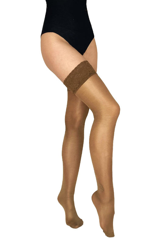 Shiny hold-up stockings semi opaque 40 DEN - tan