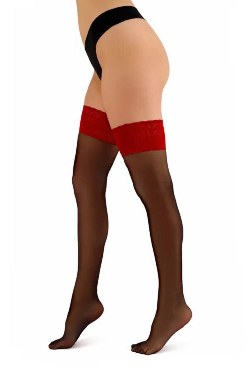 Hold-up stockings black with red lace 20 DEN Aurellie