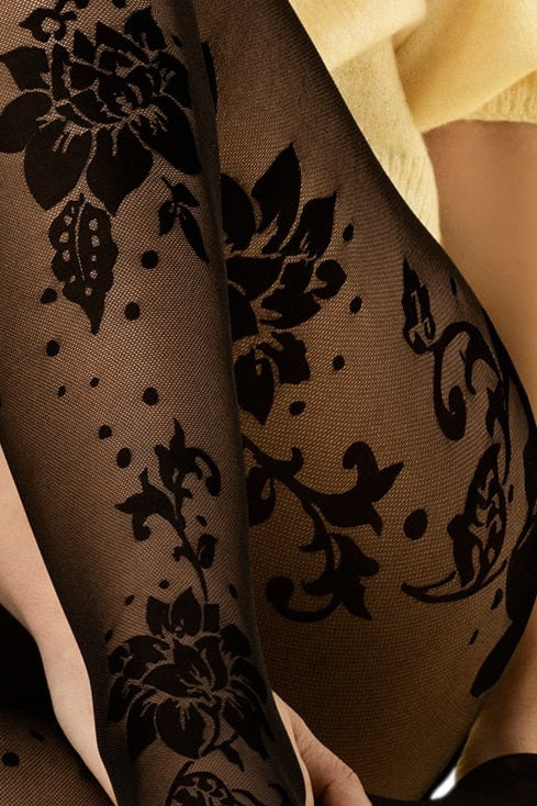 Women's lace tights with floral pattern Sharon 30 DEN black