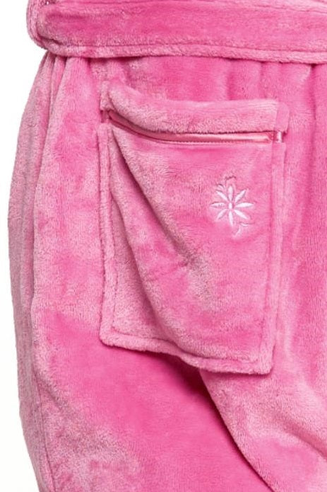 Soft, fluffy short women's bathrobe with hood Becca in pink