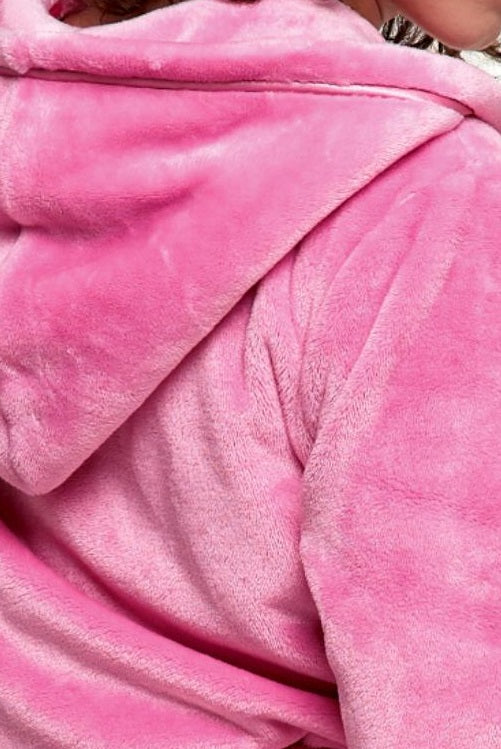 Soft, fluffy short women's bathrobe with hood Becca in pink