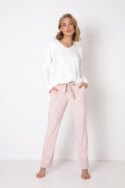 Damen Pyjama Schlichtes Top mit langen Ärmeln und weicher langer Hose mit Taschen.