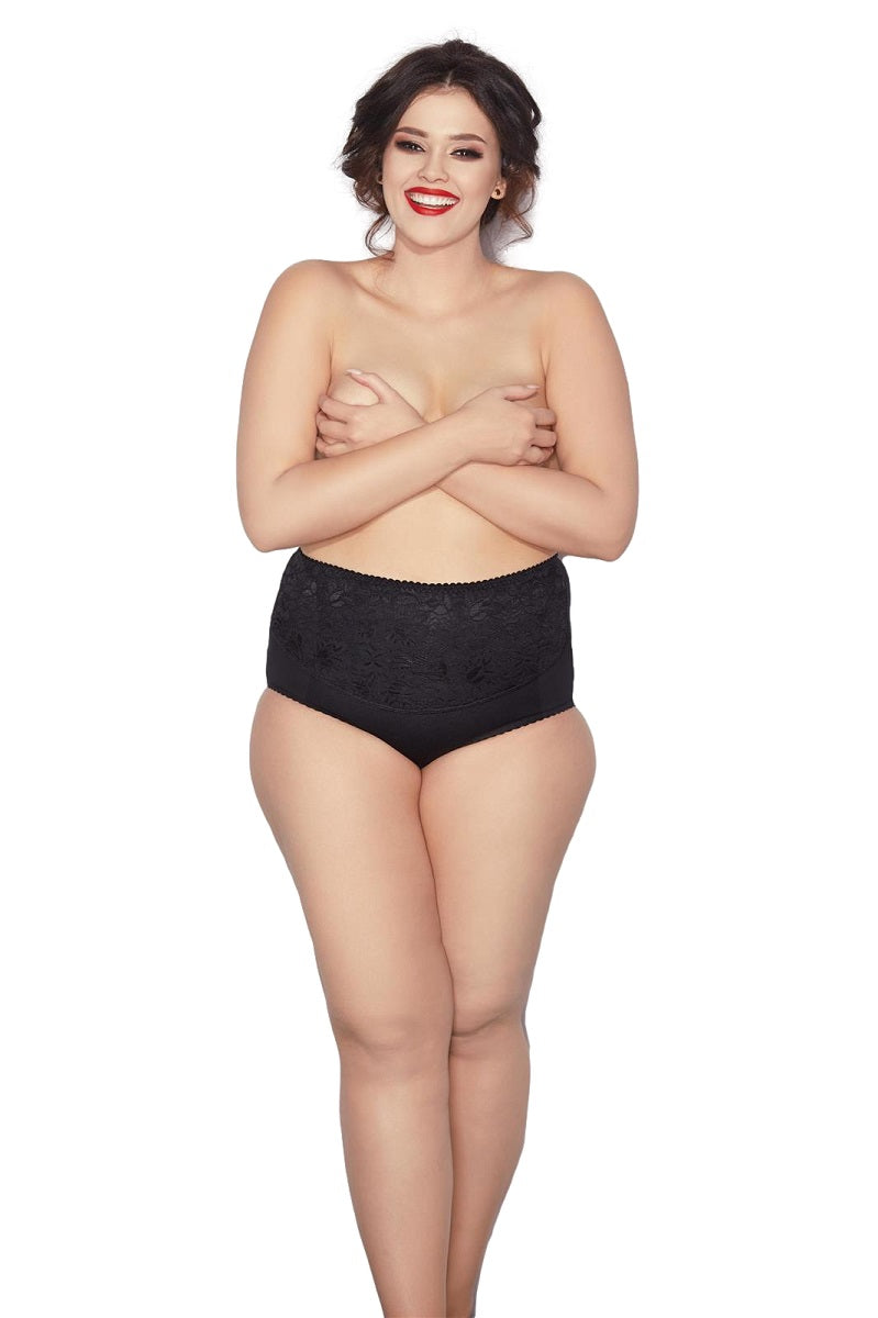 Figure-shaping women's panty girdle with lace Ala Black - Large sizes XL-9XL