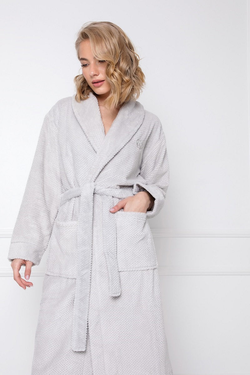 Luxuriöser Bademantel für Damen Midi-Länge Kate in Grau