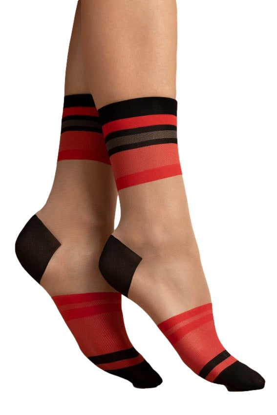 Chaussettes colorées pour femmes en nude, rouge et noir Catch Me 15 DEN