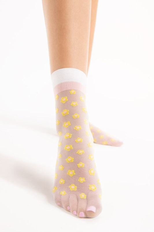Summery socks with floral pattern La La 20 DEN peach