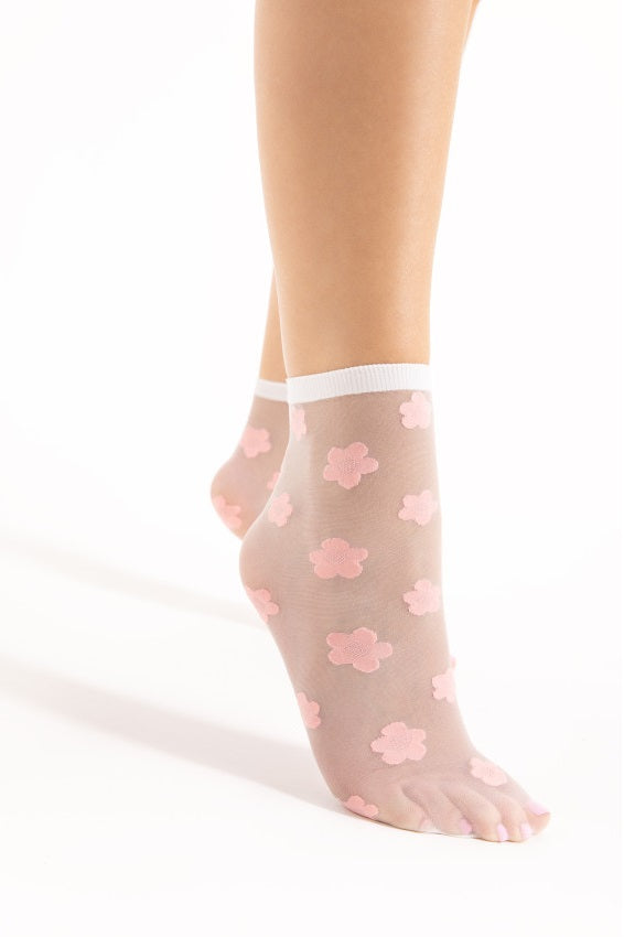Cute Sheer Summer Socks Flower Pattern Jodie 20 DEN Rose