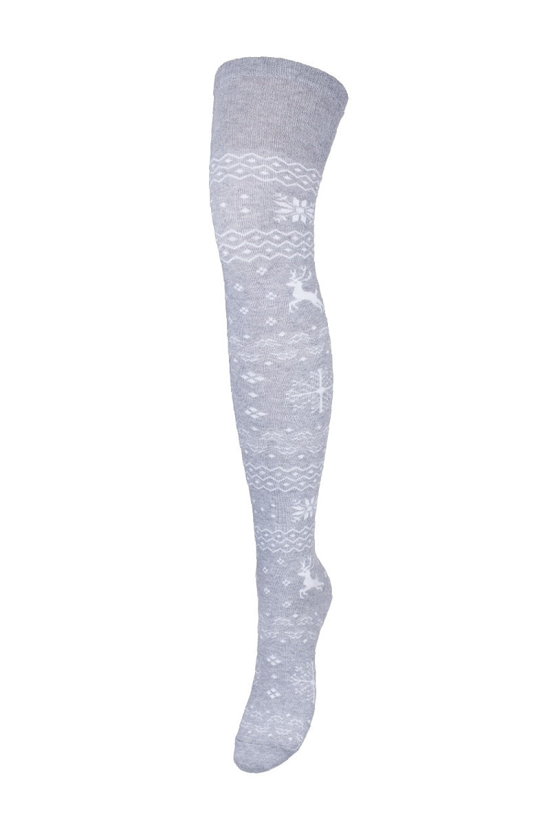 Women's overknee socks with geometric CC pattern white – Avanna