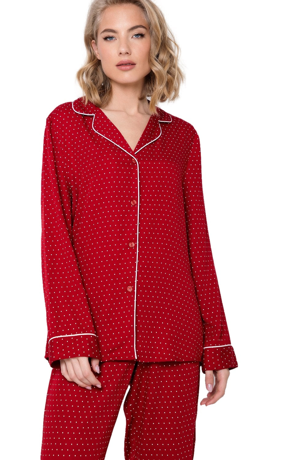 Viskose Damenpyjama Michaela in weihnachtlichen Farben - Rot und Weiss