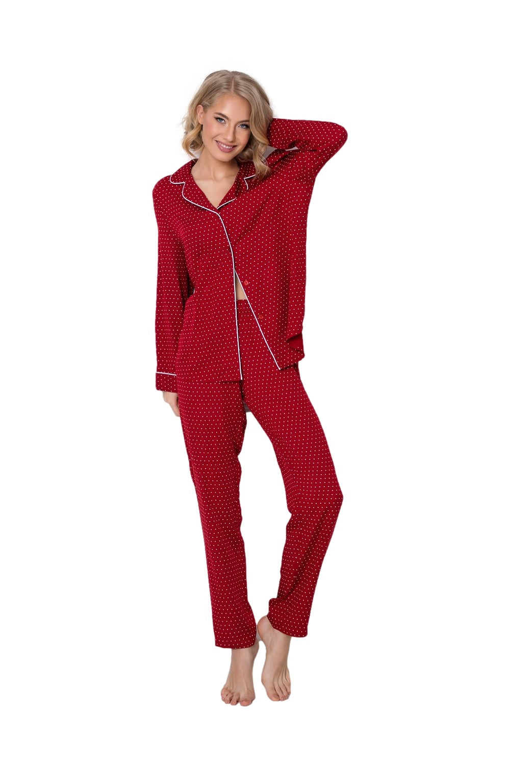 Nachtwäsche Damen Pyjama Set in Rot - Michaela