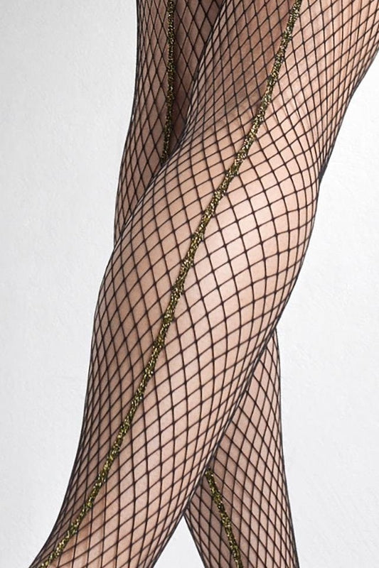 Black fishnet tights with glitter back seam