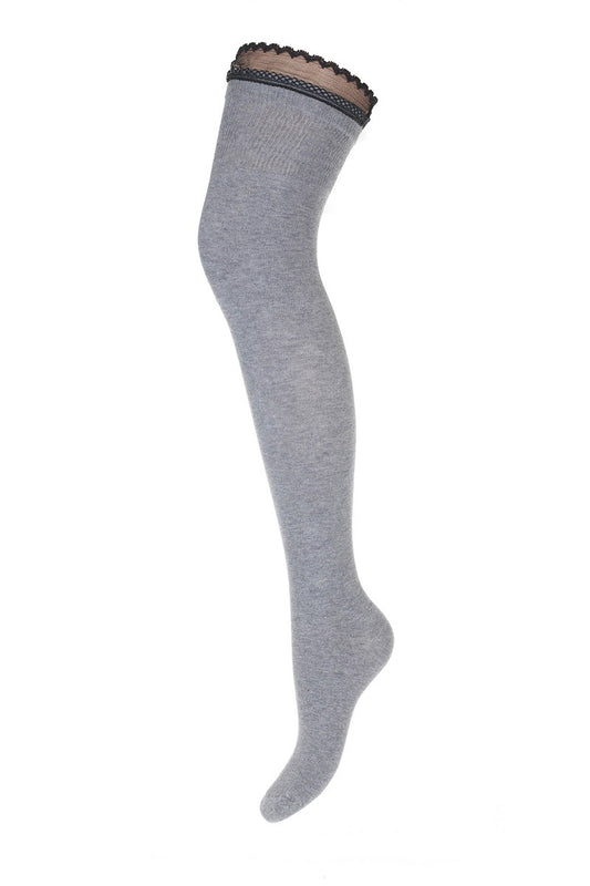 Damen Overknees Socken mit Spitze Grau
