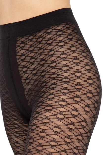 Tights with intricate weaves arranged in unique patterns