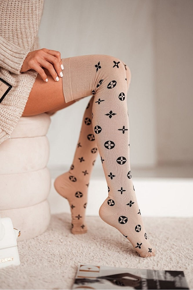 Cotton Over-The-Knee Socks "Star" - Beige