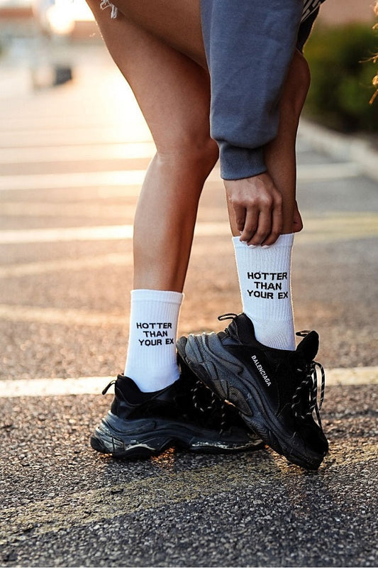 Cotton socks "Hotter Than Your Ex" white + black